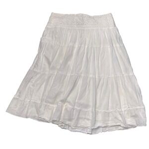 St. Johns Bay Tiered 100% Cotton Midi Peasant Skirt Womens XL Elastic Back